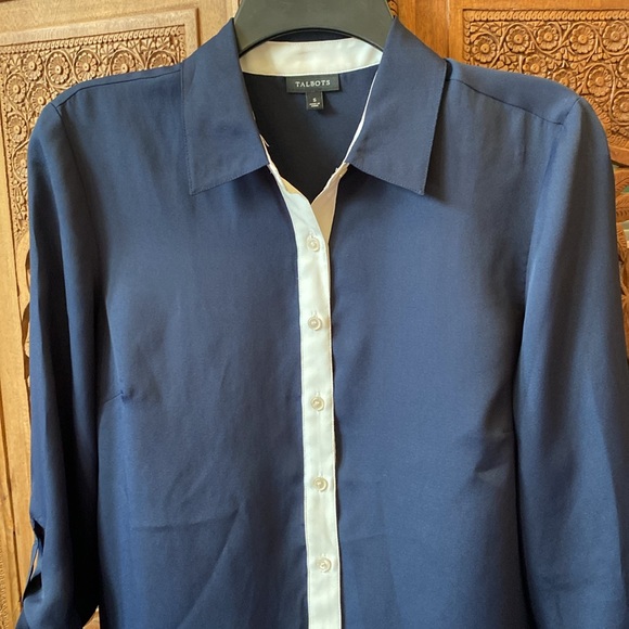 EUC - Talbots Button Down Roll Tab Block Color Tunic - Picture 3 of 10